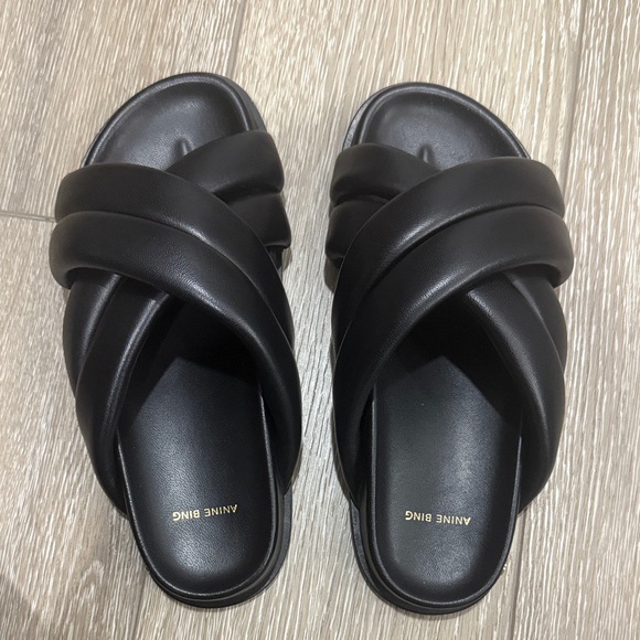 Anine Bing Black Crisscross Slides - Picture 1 of 6